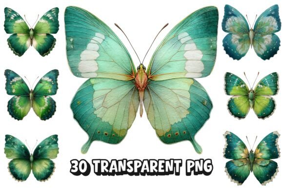 30 PNG Green Butterfly Watercolor: A Versatile Design Resource for Creative Projects