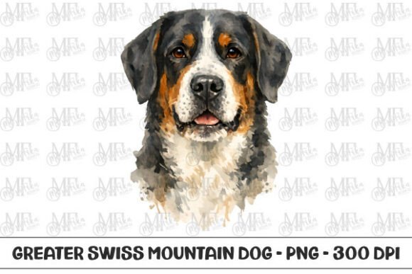 Charming Swiss Mountain Dog Watercolor Portrait for Creative Design Use