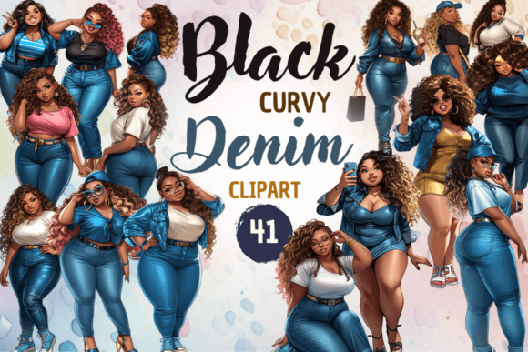 Curvy Black Denim Girls Clipart: Elevating Design with Diversity and Style