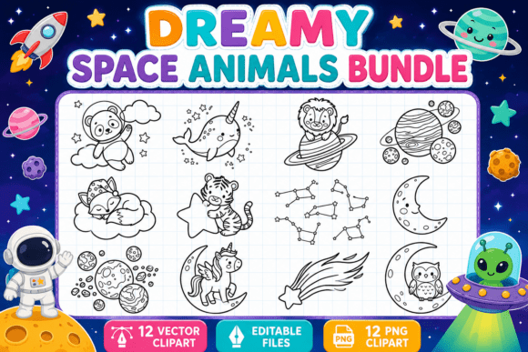 Dreamy Space Animals Bundle: A Creative Resource for Space-Themed Projects