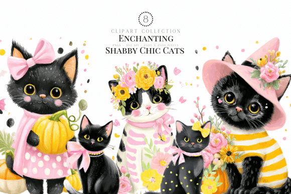 Enchanting Cat Clipart Shabby Chic