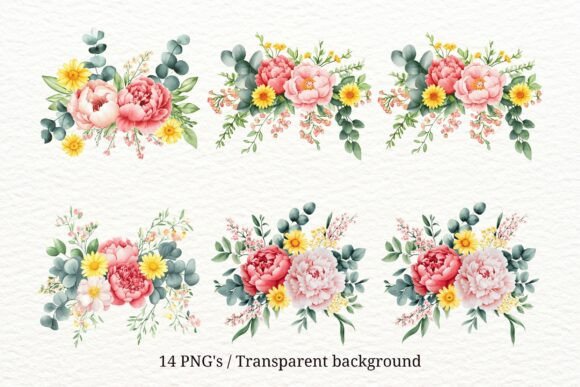 Enhance Your Creative Projects with the 14 PNG Watercolor Floral Clipart Set