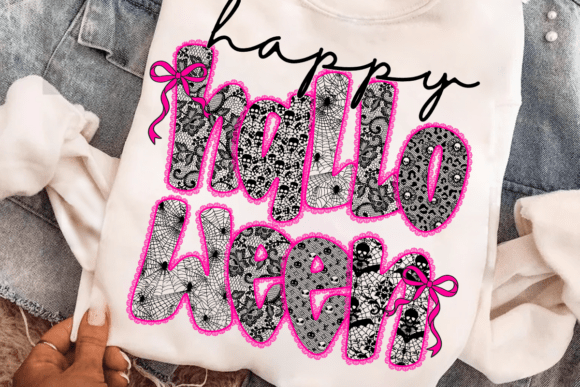 Enhance Your Designs with Happy Halloween Lace PNG and Pink Bow Lace Graphics