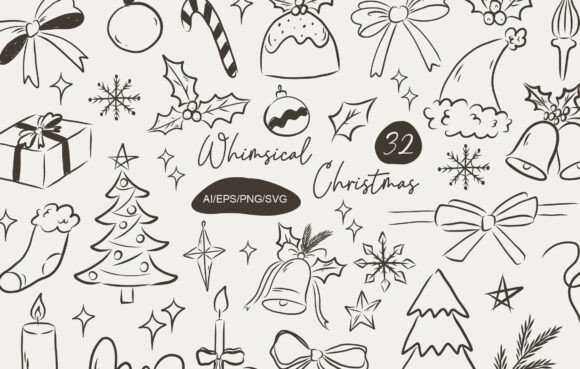 Enhance Your Holiday Designs with the Whimsical Christmas Doodle Clipart Set
