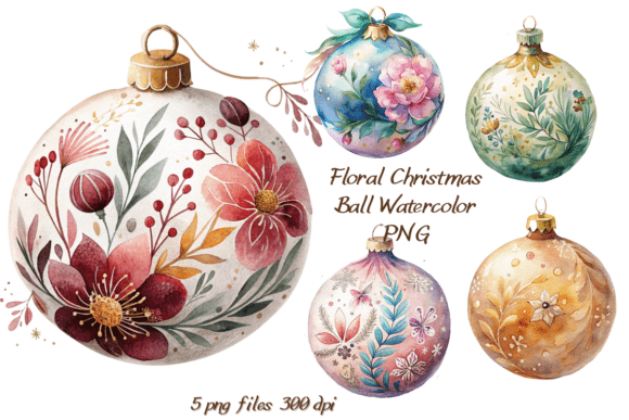 Floral Christmas Ball Watercolor PNG: A Versatile Design Solution for Holiday Crafting