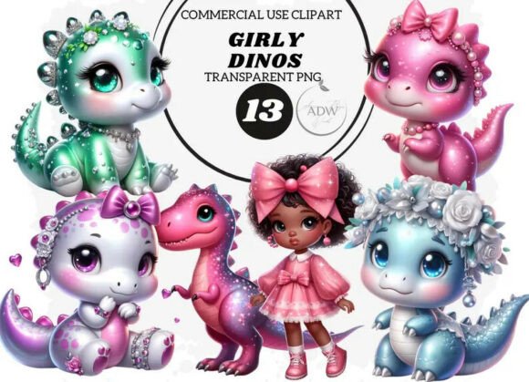 Girly Dino: Cute Dinosaur Art for Creative Projects
