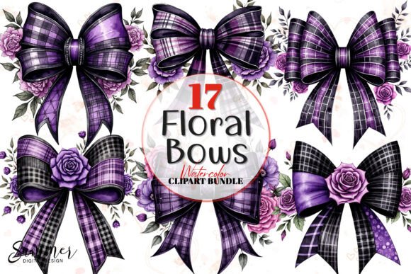 Gothic Purple Patchwork Bow Clipart: Dark Elegance for Creative Expression