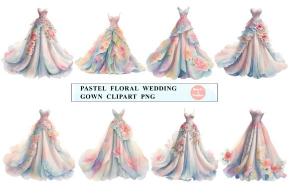 Pastel Floral Wedding Gown Clipart PNG