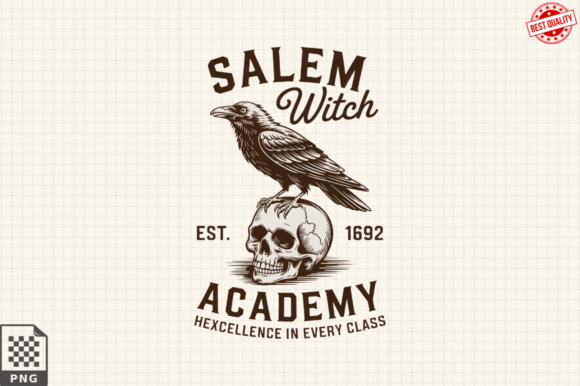 Salem Witch Academy PNG and Vintage Raven Designs for Creative Projects