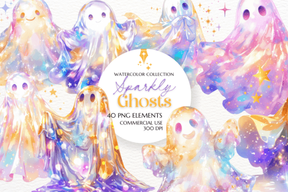 Sparkly Ghosts Clipart for Halloween Magic