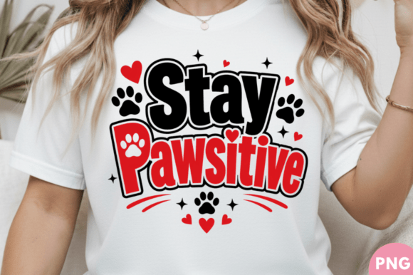 Stay Pawsitive Red Black Dog Lover T-shirt Design