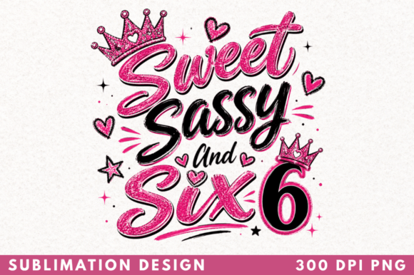 Sweet Sassy and Six Birthday T-shirt PNG: A Creative Design for Versatile Use