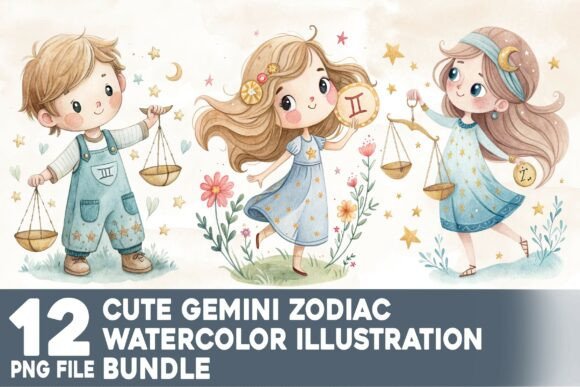 Unlocking Creativity with the Cute Gemini Zodiac Watercolor Bundle
