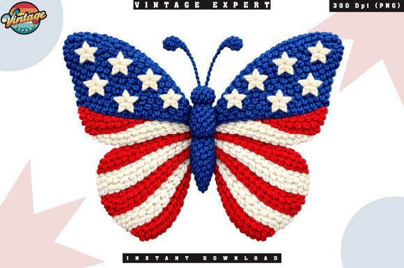 USA Pride Butterfly Crochet Yarn PNG – A Versatile Design for Patriotic Projects